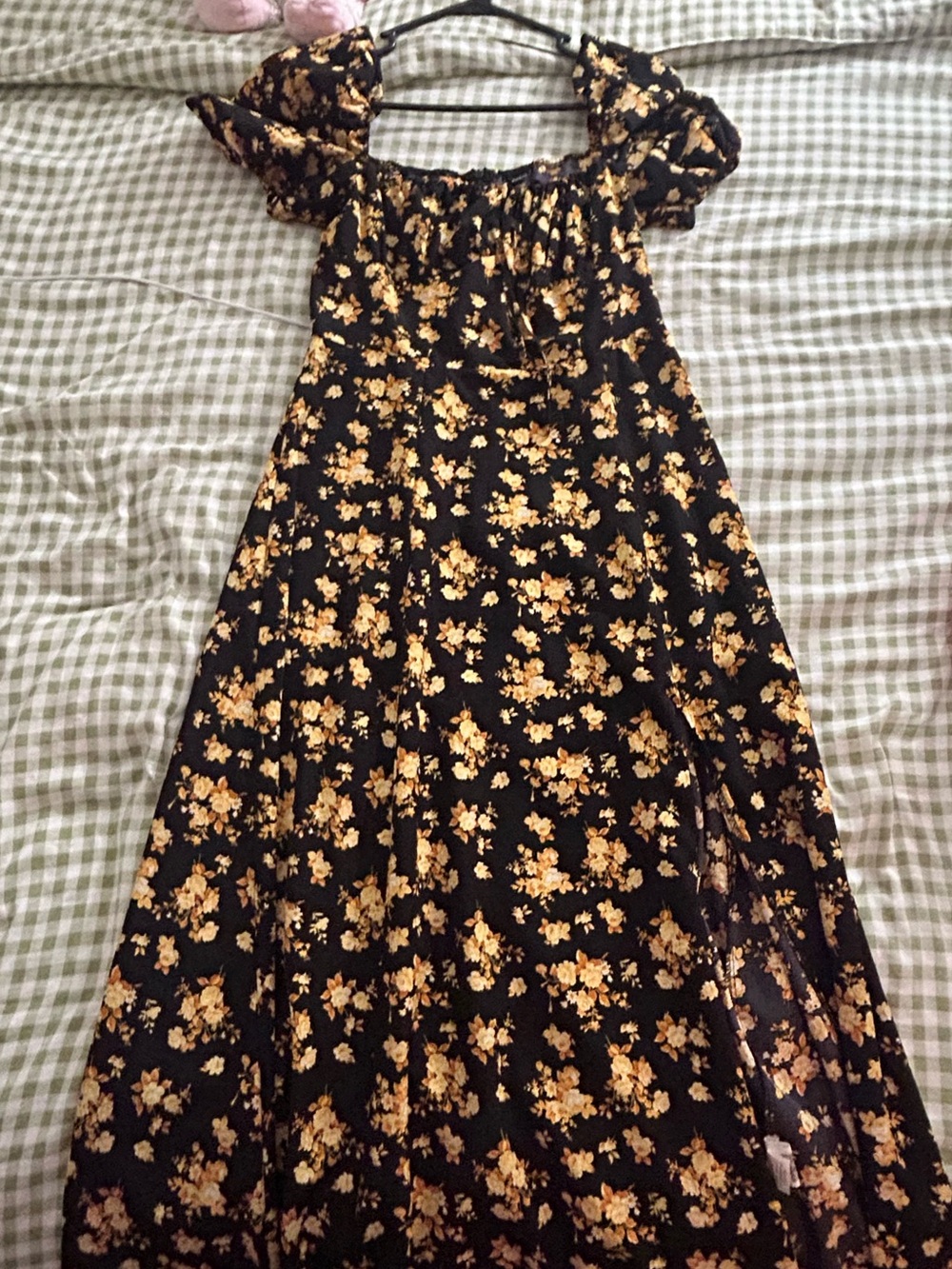 Girls Black Floral Off-Shoulder Dress with Yellow Blossoms